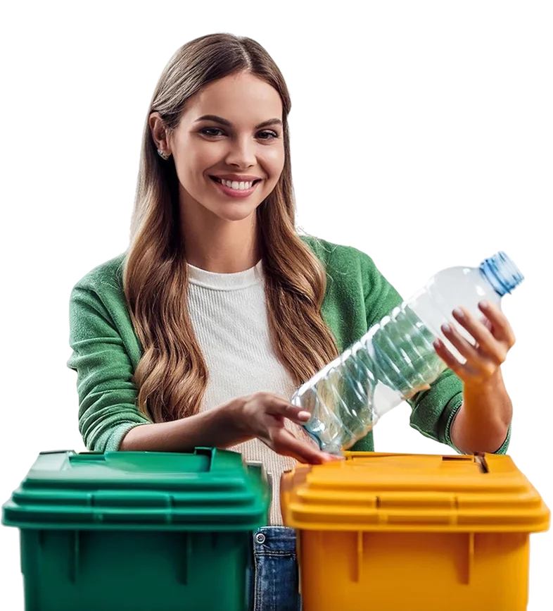 Woman recycling plastic